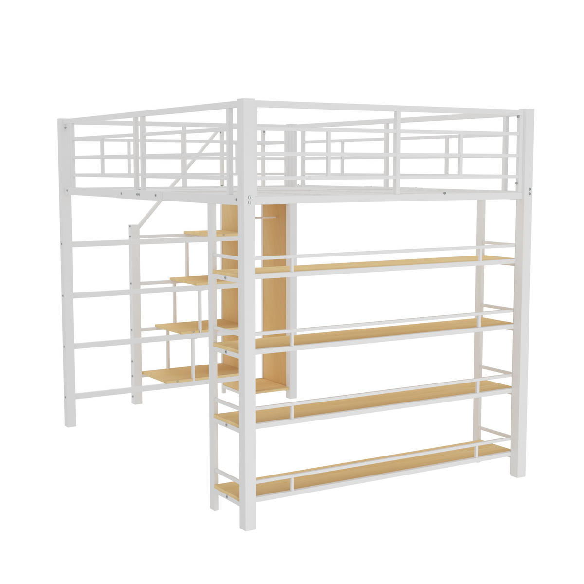 HOCHBETT 140/200 cm weiß mit Stauraumtreppe und hohem Zaun - Weiß, Metall (140/200cm) - OKWISH