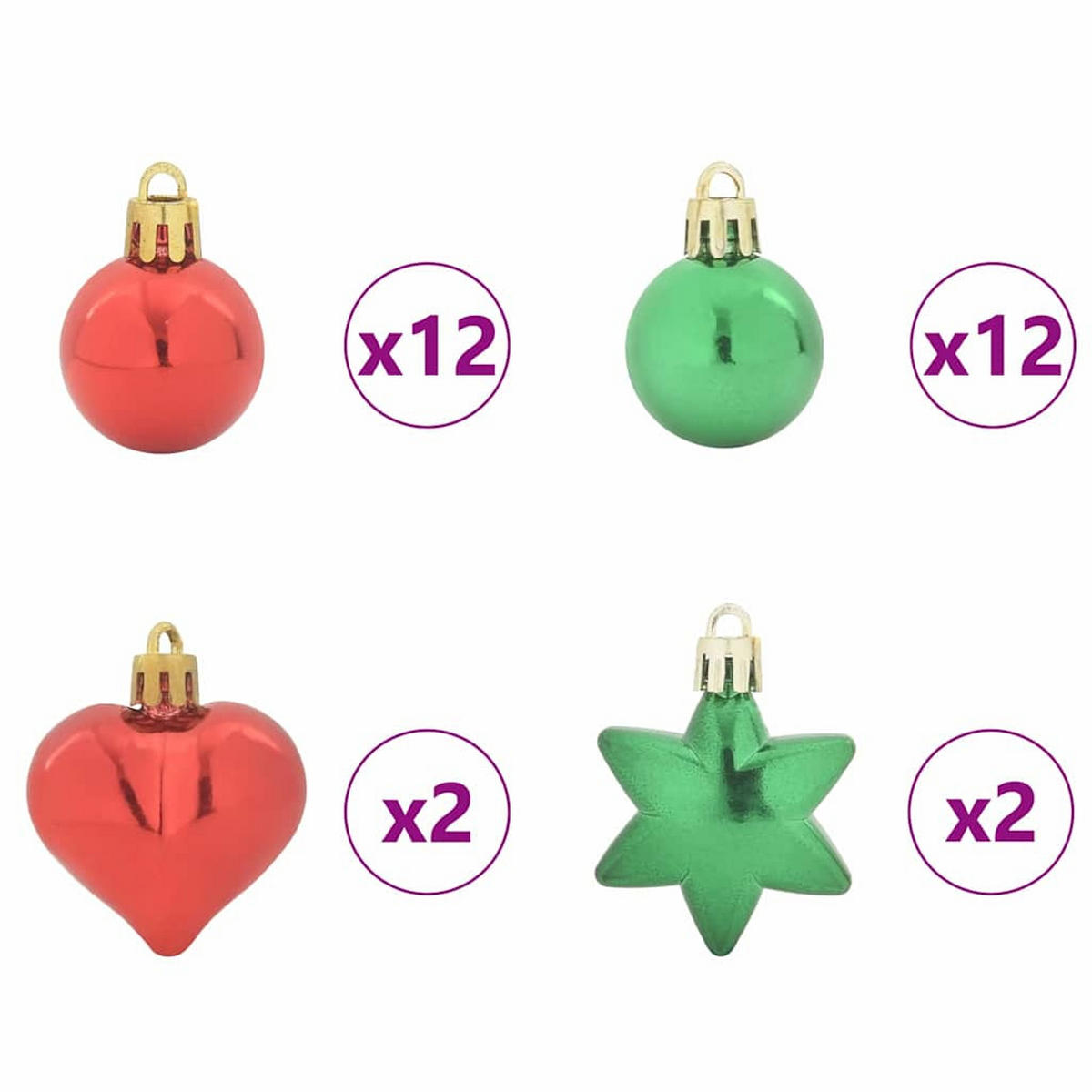 WEIHNACHTSKUGEL-SET 40 -teilig 6/6/6 cm Rot Kunststoff - Rot, Kunststoff (6/6/6cm) - vidaXL