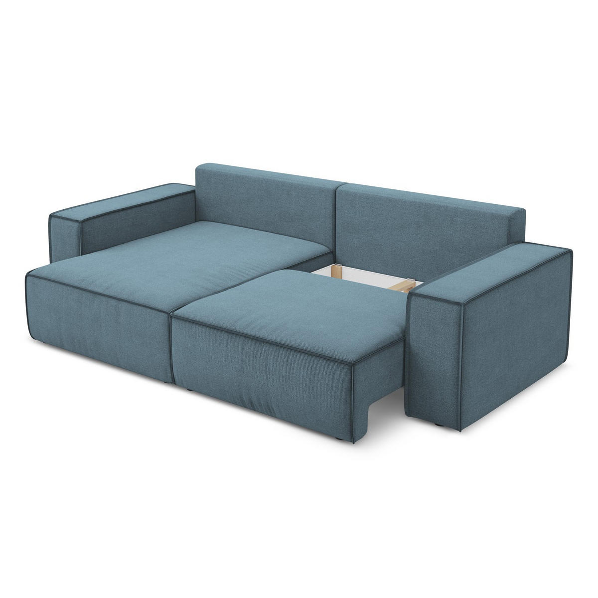 ECKSOFA mit Schlaffunktion Strukturstoff Stoff Blau - Blau/Schwarz, Kunststoff/Textil (148/257cm) - LaMiaSofa