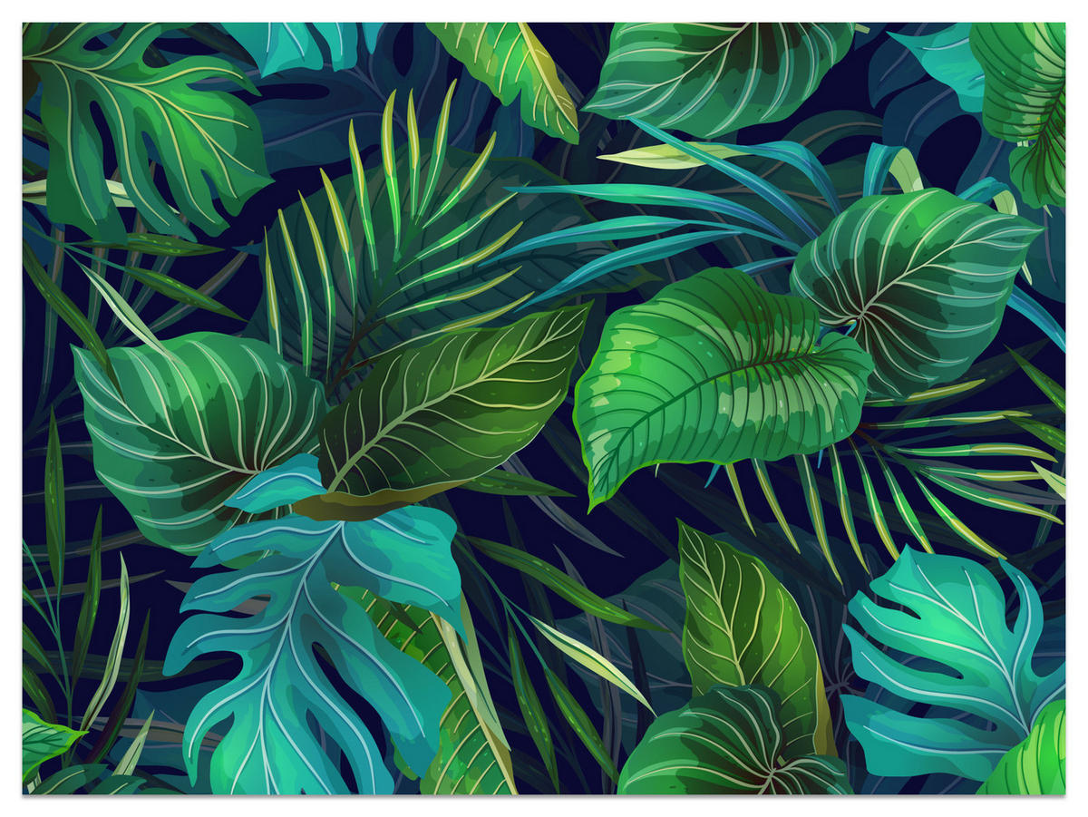 FOTOTAPETE Tropische Blätter Pflanzen Natur 300x210 - Türkis/Grün, Papier (300/210cm) - Muralo