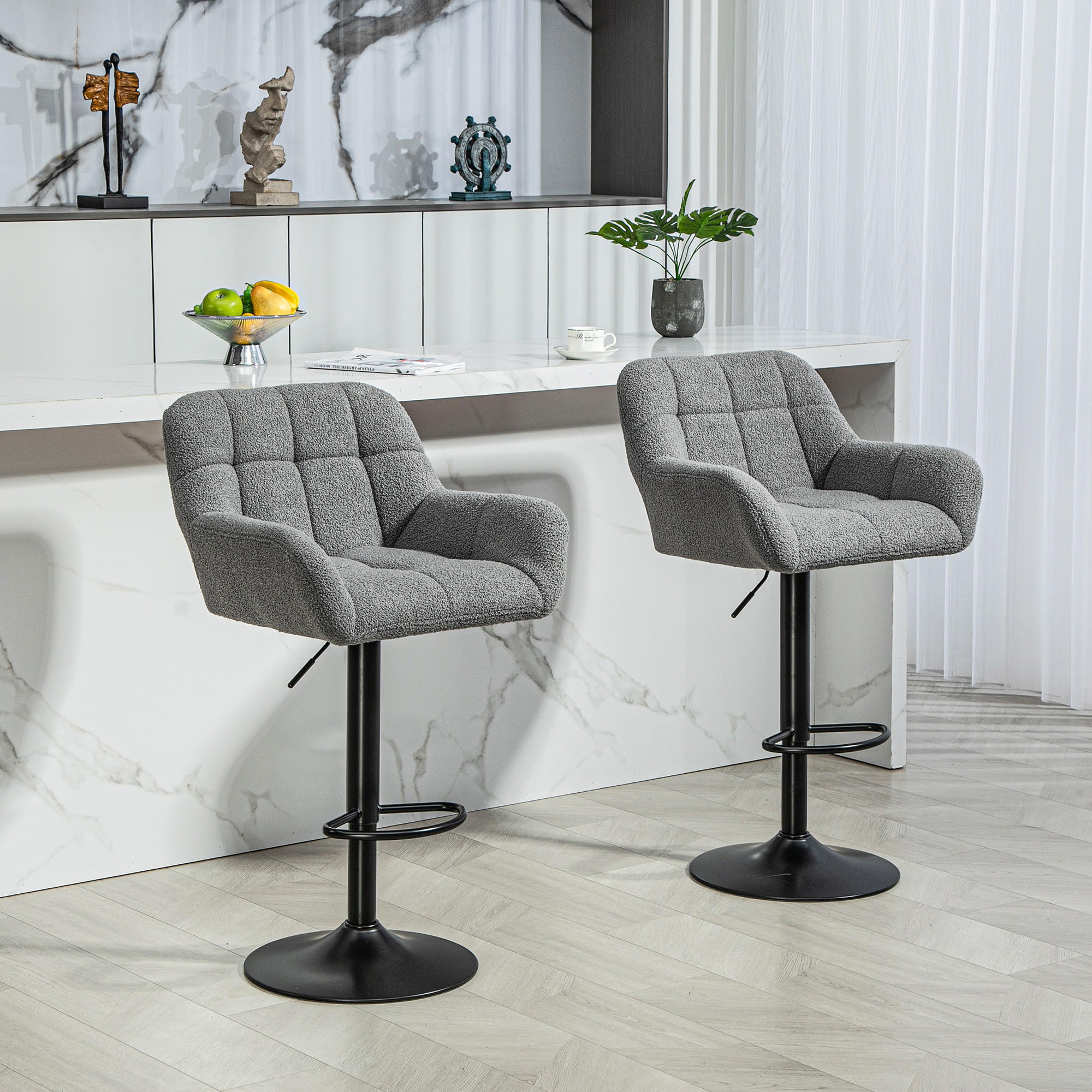 Thumbnail - Homcom Barhocker, Grau, Textil, 52.5x114x57.5 cm, Esszimmer, Barmöbel, Barhocker