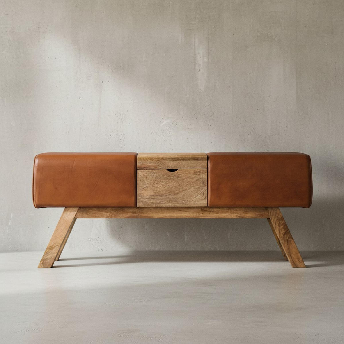 SITZBANK – Echtleder/Holz, 120 cm, Retro-Stil, mit Stauraum - Braun, Leder/Holz (120/53/29cm) - KADIMA DESIGN
