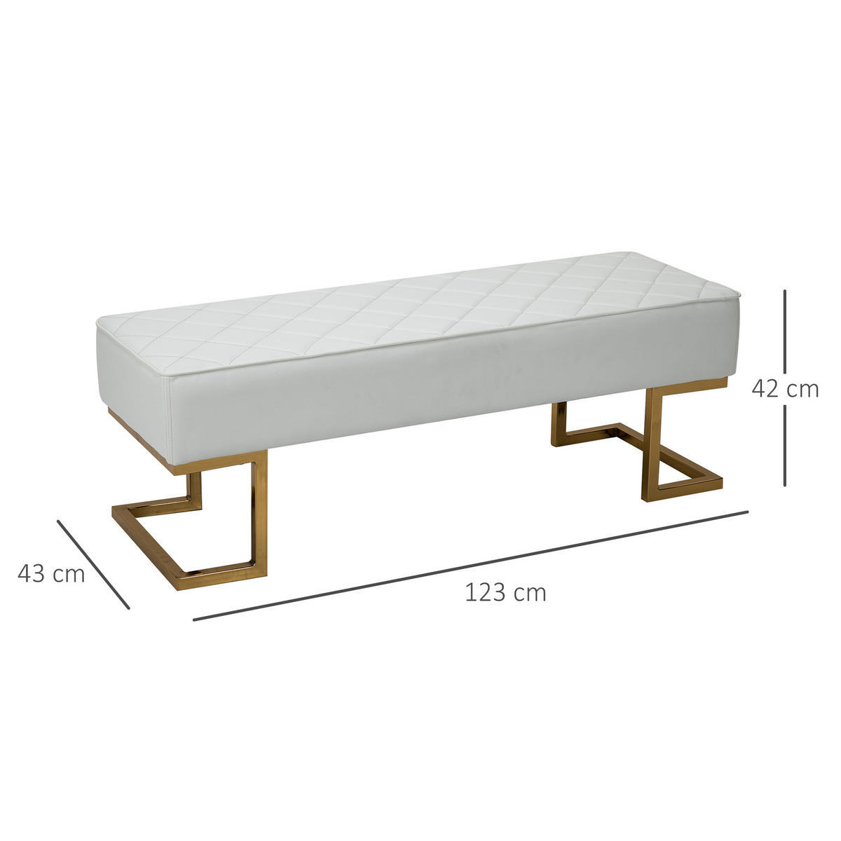 BETTBANK, Wohnzimmer, Kunstleder, Metall, Weiß+Gold, 120 x 43 x 42 cm - Weiß, Kunststoff (43/42/120cm) - HOMCOM