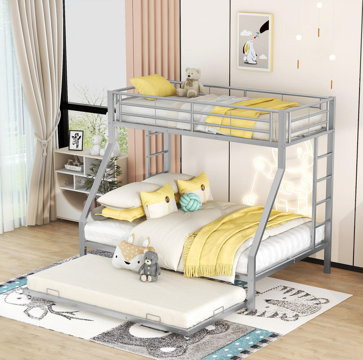 ETAGENBETT 90/200 cm Silber mit Ausziehbett - Silberfarben, Metall (90/200cm) - MIVRAY