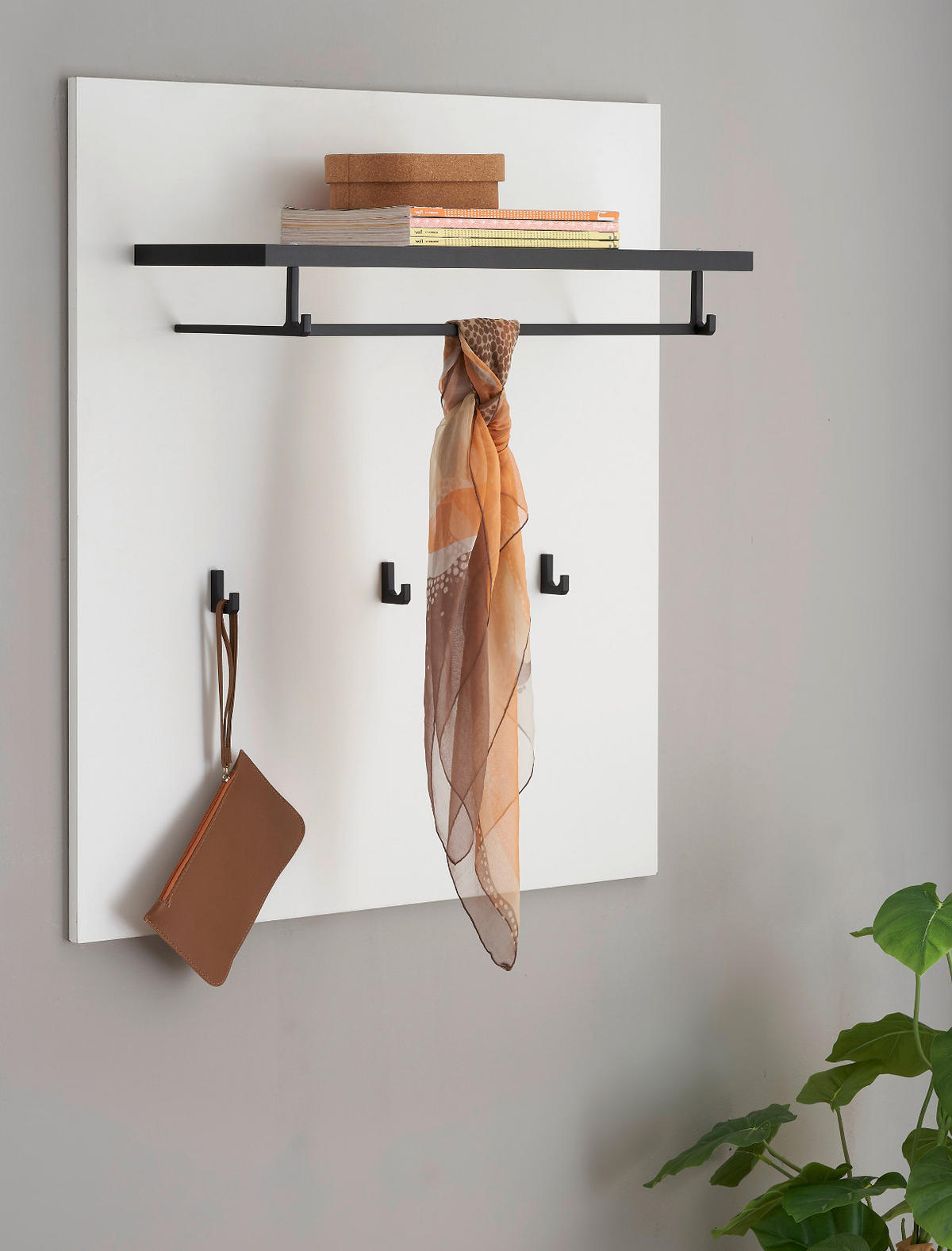 GARDEROBENPANEEL weiß 79 cm, Wandgarderobe mit Kleiderstange - Weiß Hochglanz, Holzwerkstoff/Metall (79/89/25cm) - Furn.Design