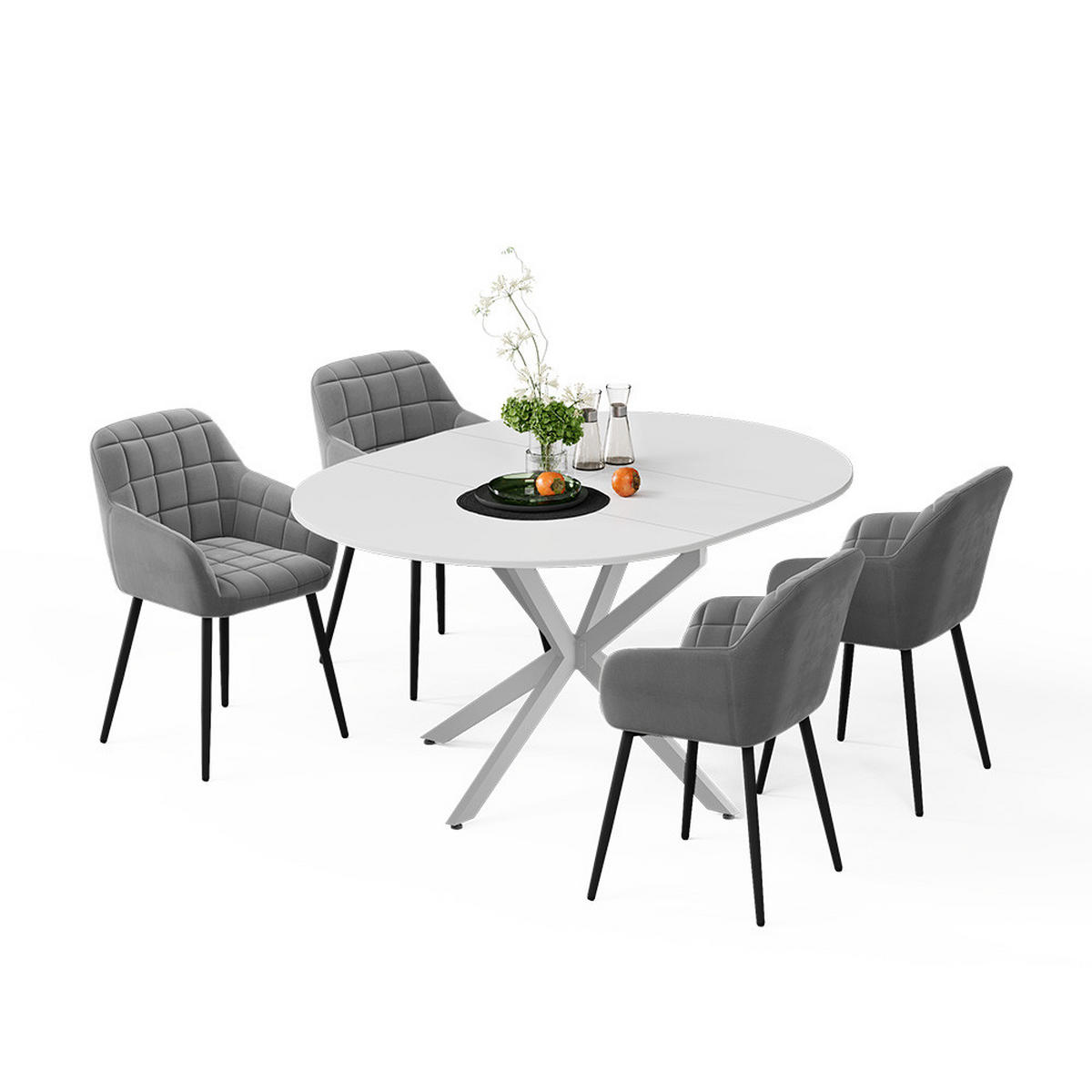 ESSTISCH-SET Loyd, Weiß/Grau, 120 x 120 cm mit 4 Esszimmerstühlen (Grau) - Weiß/Grau, Holzwerkstoff (120/76.5/120cm) - Vicco