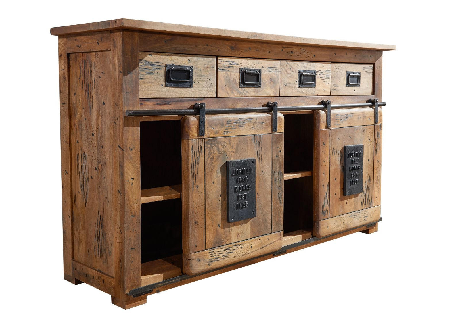 SIDEBOARD Mango 150x45x90 natur lackiert RAILWAY #120 - Naturfarben, Holz (150/90/45cm) - Massivmoebel24