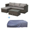 GARTENLOUNGE Queens + Abdeckung Braun - Braun/Grau, Kunststoff - SVITA