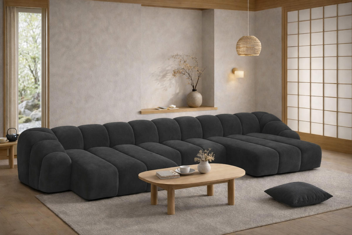 ECKSOFA Modulare U-Form, Veloursstoff Bluvel, Schwarz, CROISSANT U - Schwarz, Holz (413/72/190cm) - Kaiser Möbel