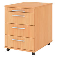 ROLLCONTAINER - mit 3 Schubladen 58/42,8/59 cm in Buchefarben Relinggriff (Kunststoff) - Buchefarben, Holzwerkstoff (42.8/59/58cm) - bümö
