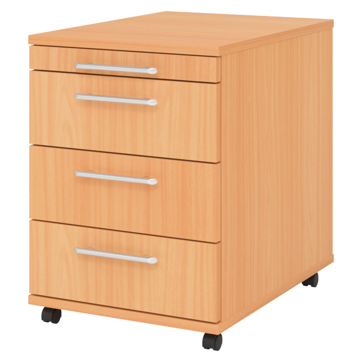 ROLLCONTAINER - mit 3 Schubladen 58/42,8/59 cm in Buchefarben Relinggriff (Kunststoff) - Buchefarben, Holzwerkstoff (42.8/59/58cm) - bümö