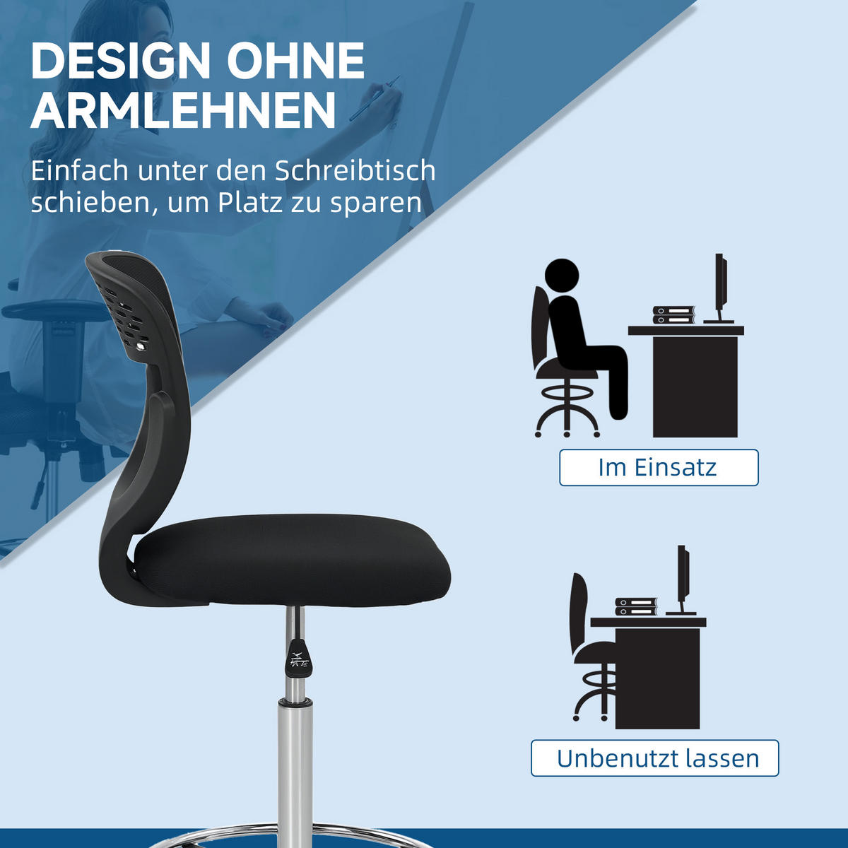 BÜROSTUHL Ergonomischer Schreibtischstuhl mit verstellbarer Fußring Schwarz - Schwarz, Kunststoff (59/126/59cm) - Vinsetto