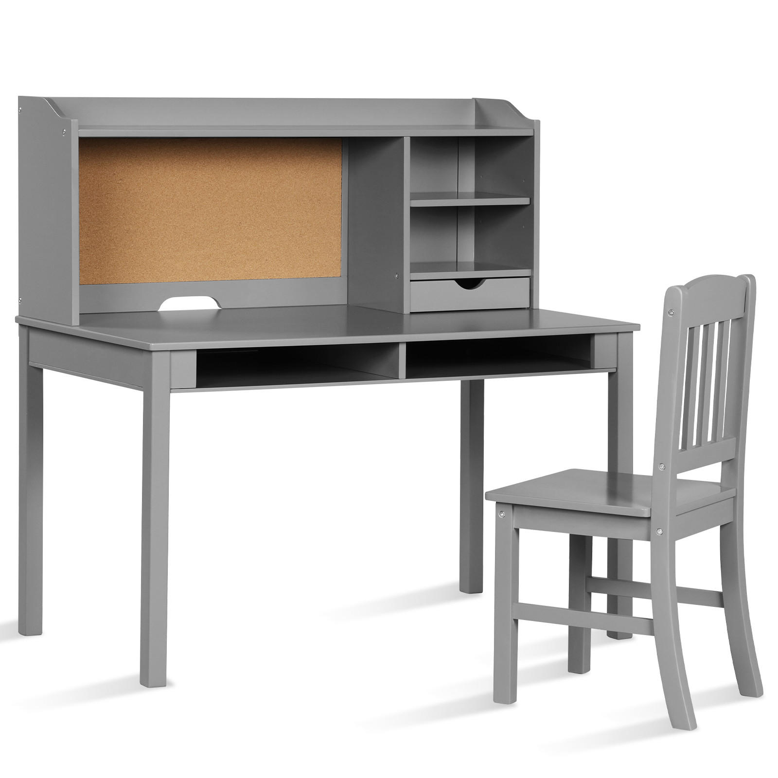 KINDERSCHREIBTISCH mit Hängeplatte grau(2-tlg) - Grau, Holzwerkstoff (111.5/110.7/60.5cm) - COSTWAY