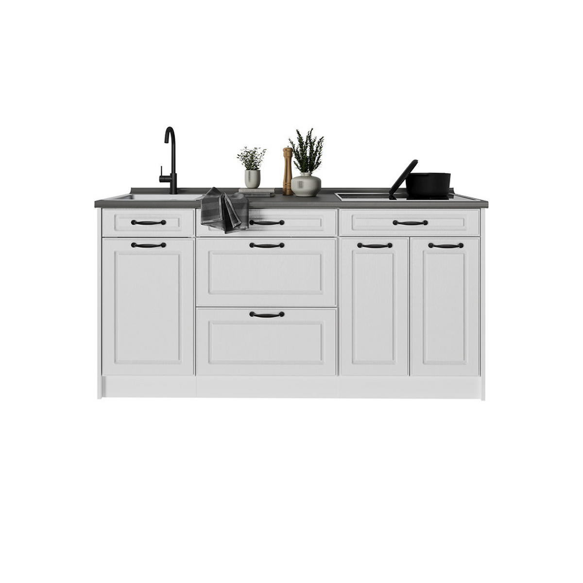 KÜCHENBLOCK R-Line, Weiß Landhaus/Weiß, 160 cm ohne Arbeitsplatte - Weiß, Holzwerkstoff (160/81.6/46cm) - Vicco