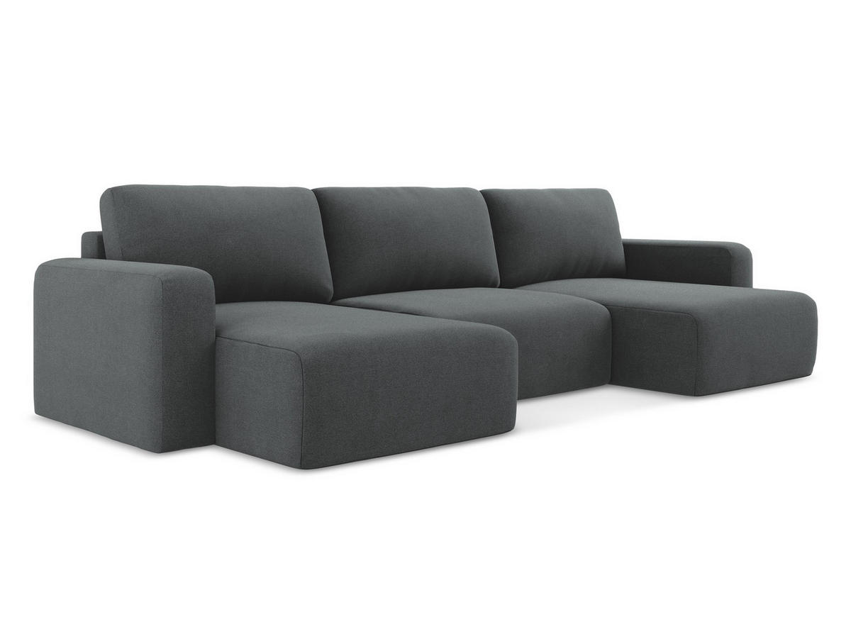 WOHNLANDSCHAFT Strukturstoff Stoff Grau - Beige/Schwarz, Kunststoff/Textil (332/79/149cm) - Makamii