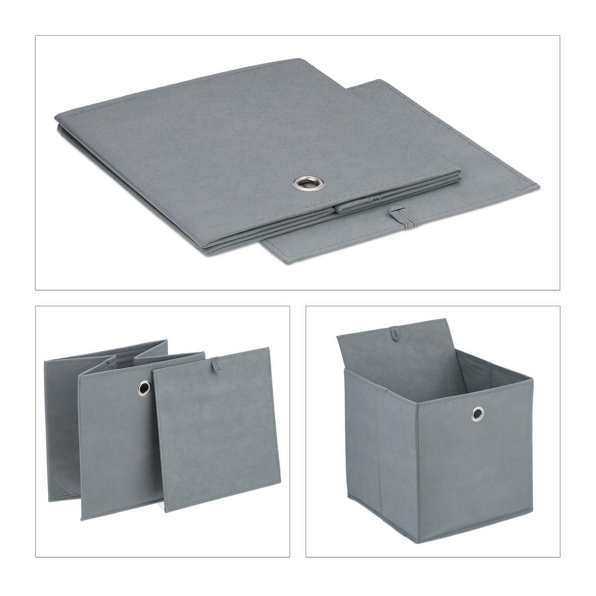 4XSHRANJEVALNA škatla - siva, kovina/tekstil (30/30/30cm) - Relaxdays