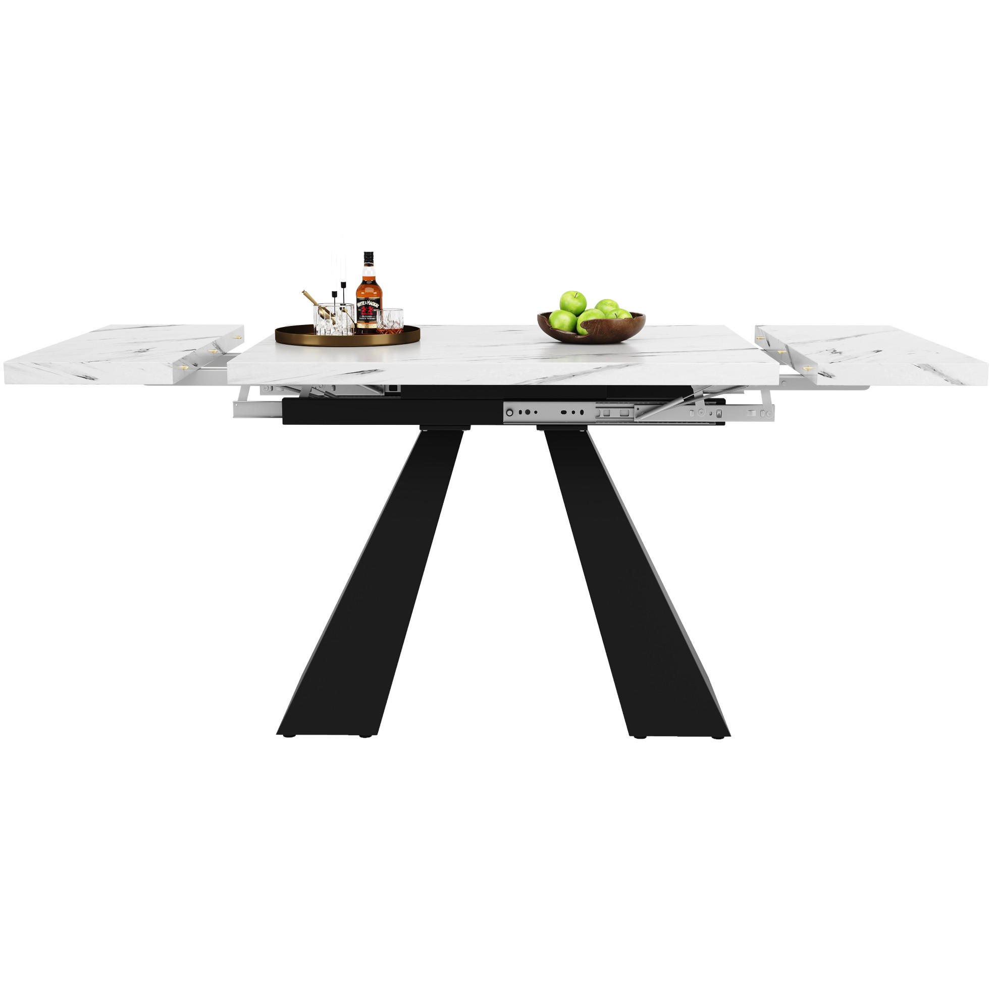Modfu JÍDELNÍ stůl 159x74x77 cm bílý/černý z MDF a kovu rozkládací