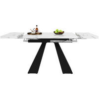 ESSTISCH 99-159x74x77 cm in Weiß und Schwarz aus MDF mit Marmoroptik auf stabilen Carbonstahl-Beinen ausziehbar - Weiß, Holzwerkstoff (74/159/77cm) - Modfu
