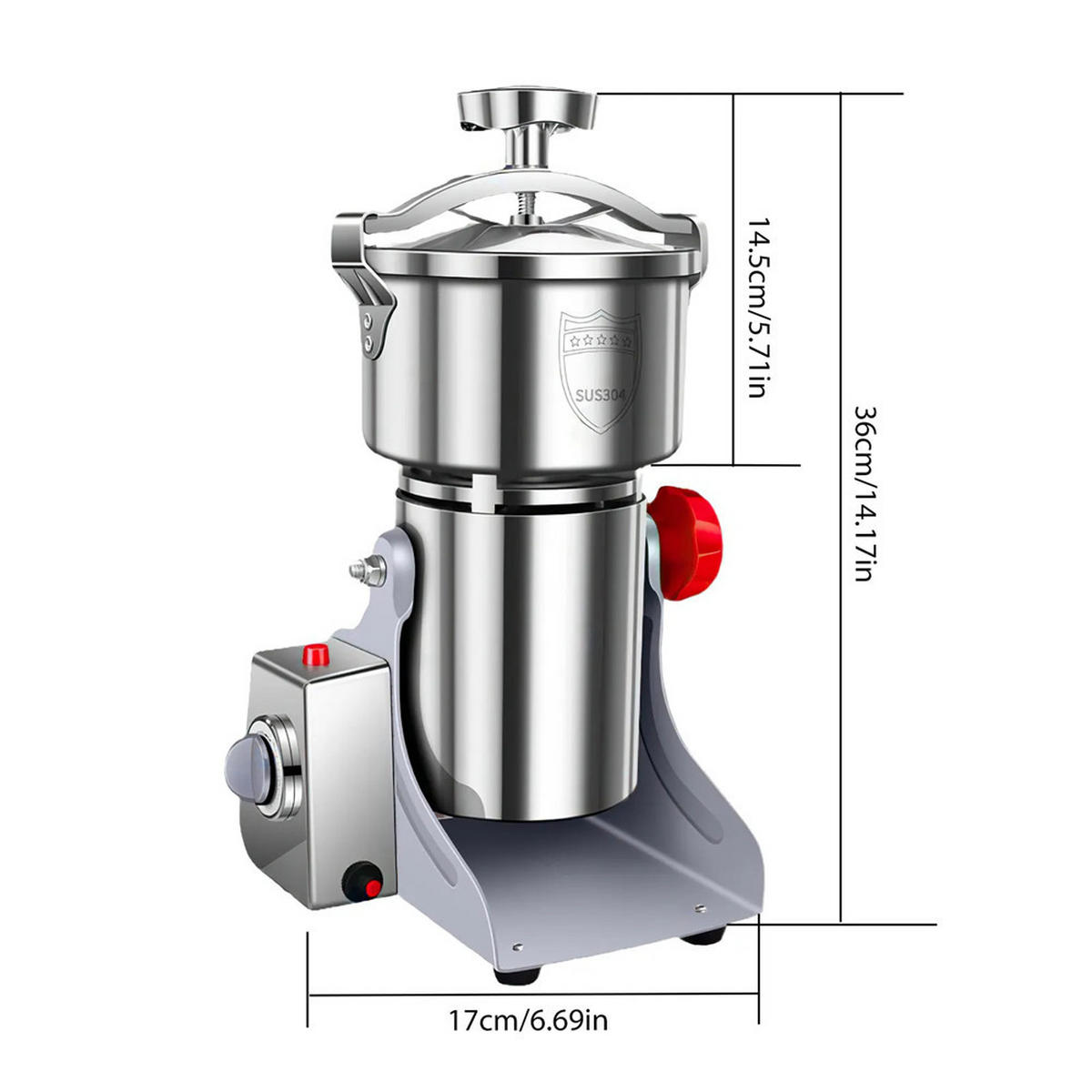 GEWÜRZMÜHLE 800G Kräuter Kaffee Getreide Hochgeschwindigkeit - Silberfarben, Metall (13/33/13cm) - Bextcok