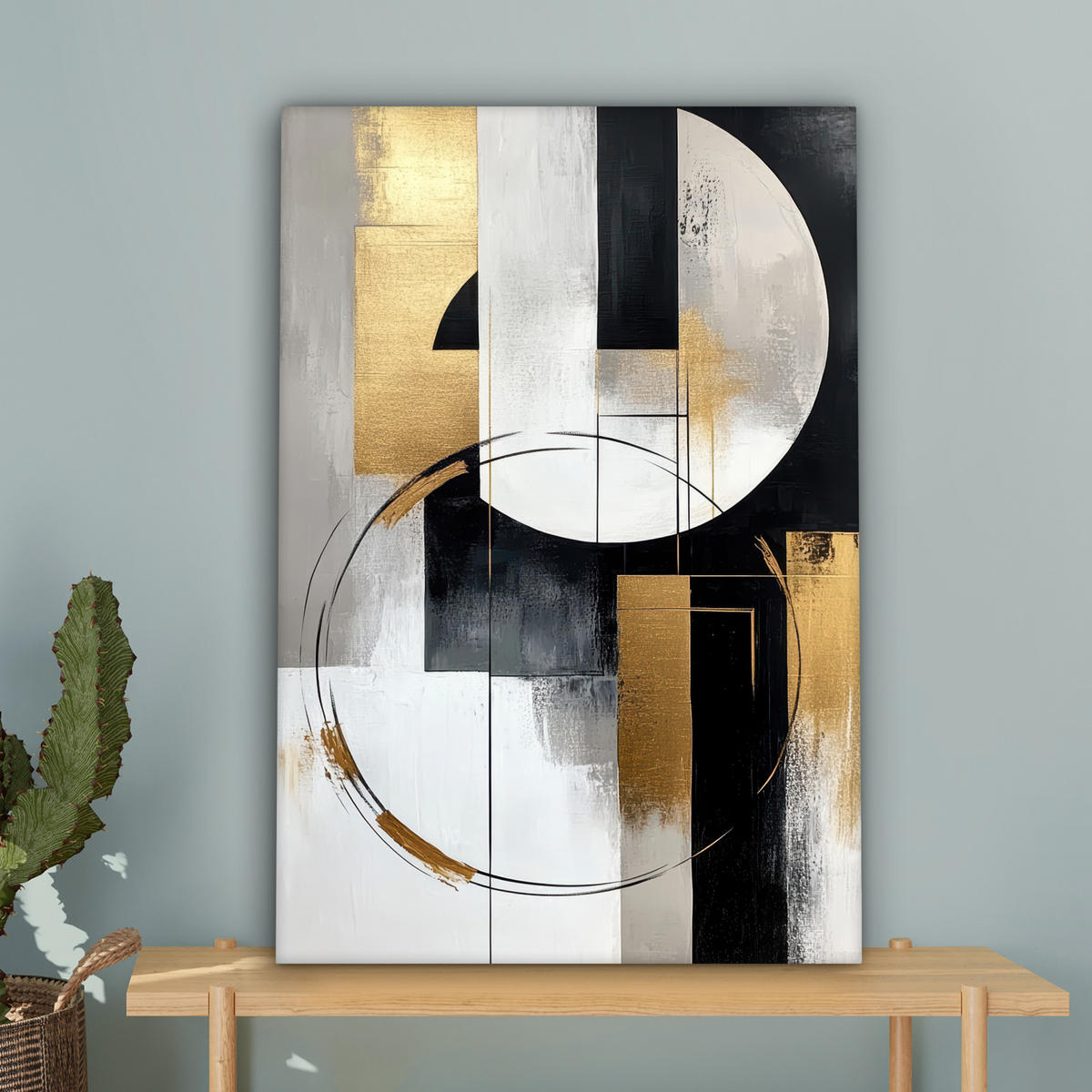 LEINWANDBILD - Abstrakt - Gold - Silber - Formen - Ästhetik - 60x90 - Kunstdruck - Multicolor, Textil (60/90cm) - MuchoWow