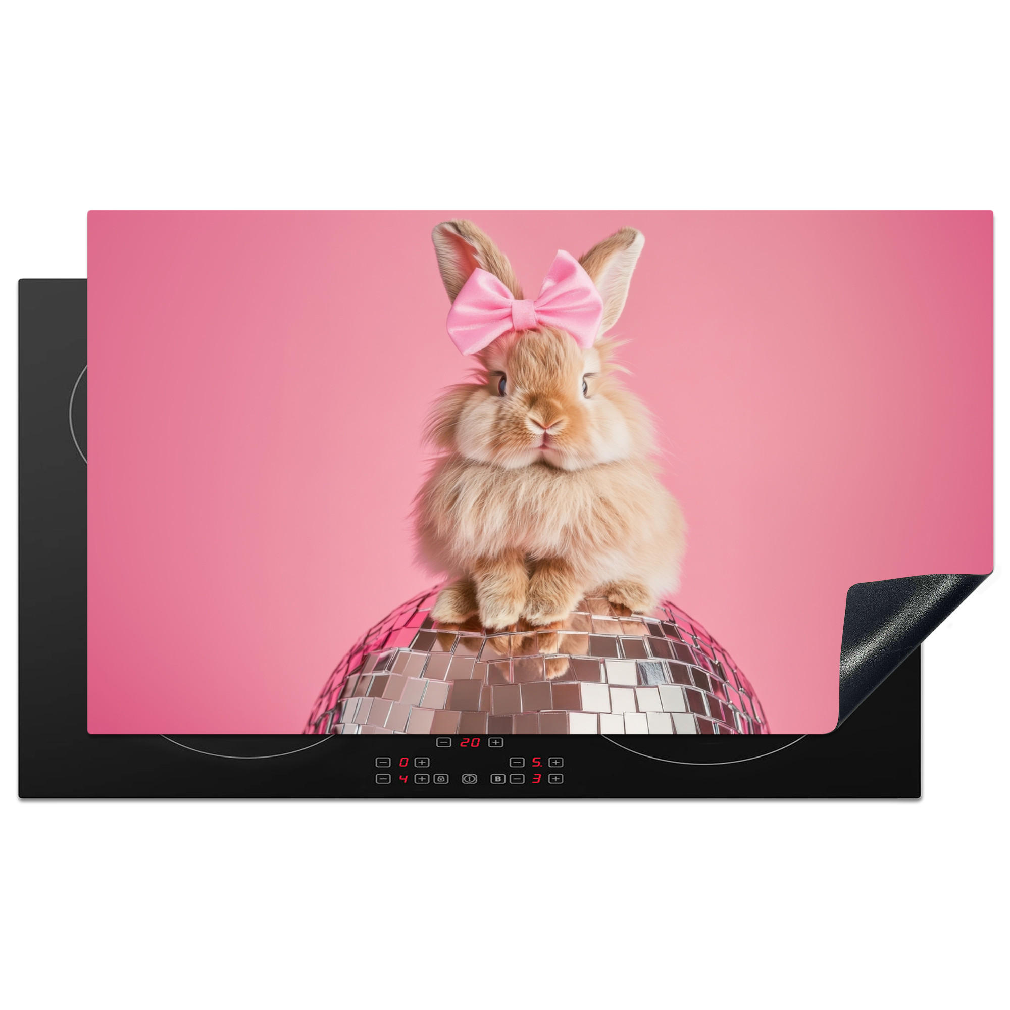 HERDABDECKPLATTE Schleife - Discoball - Kaninchen Induktionsschutz 91.6x52.7 cm - Pink, Kunststoff (91.6/52.7/0.2cm) - MuchoWow