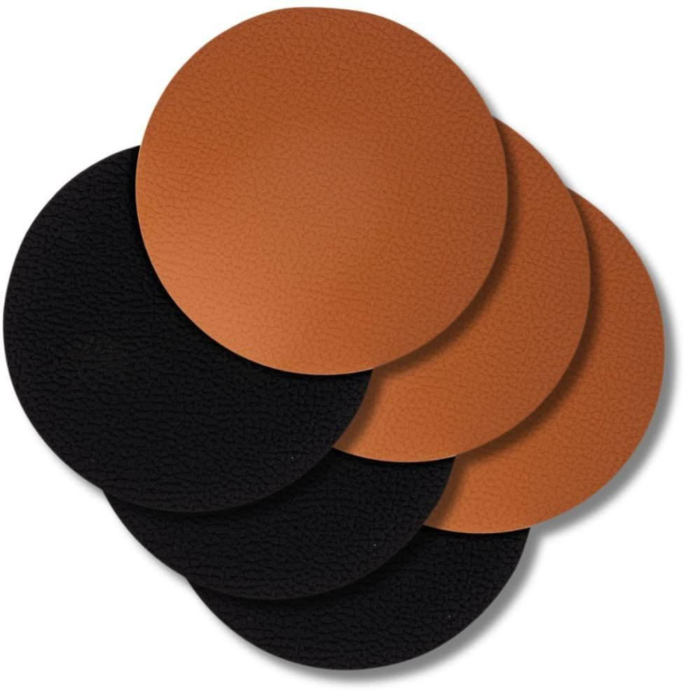 UNTERSETZER - Veganes Leder - Schwarz / Cognac - doppelseitig - ø 10 cm - 6 Stück - Schwarz/Braun, Kunststoff (2/10cm) - Cookinglife