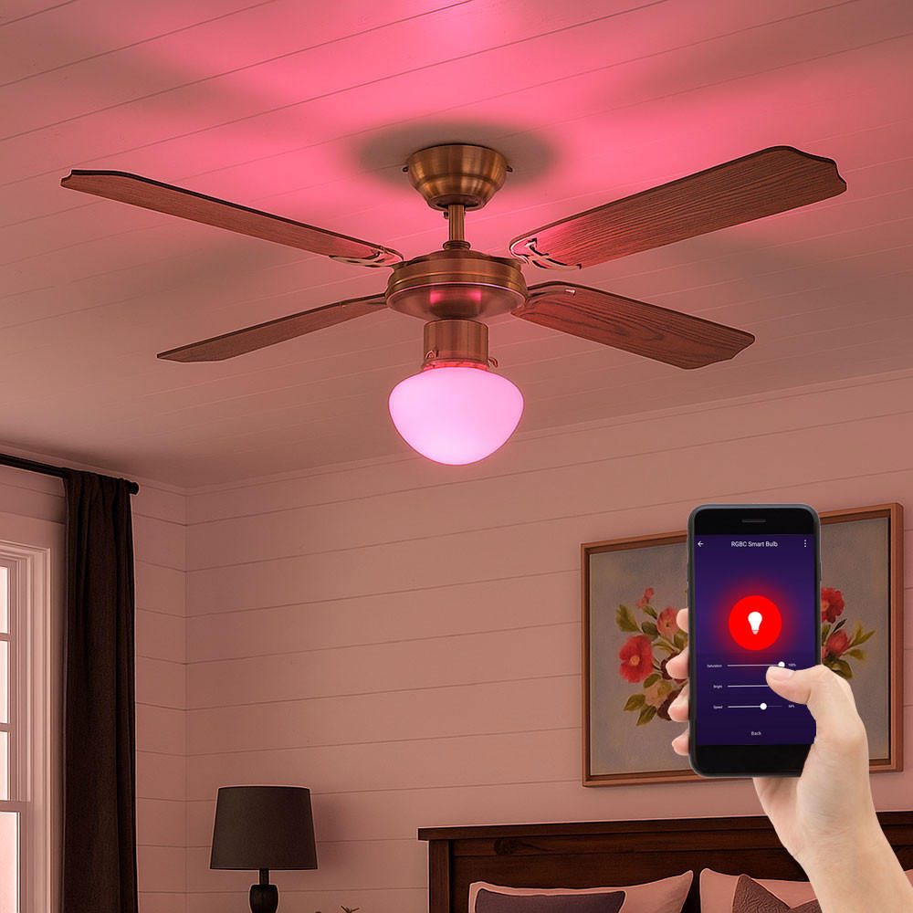 LED DECKENVENTILATOR Messing Opal - Messingfarben, Glas (106.6/52/41.5cm) - Globo Lighting