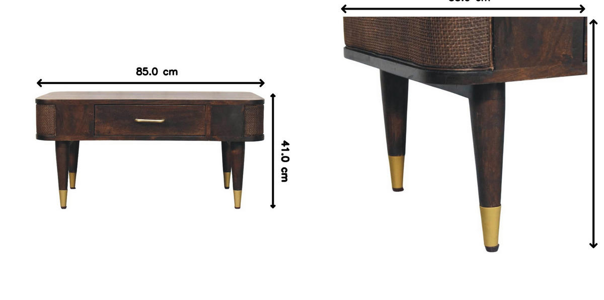 TISCH mit Samt-Mokka-Finish, 1 Schublade, dunkelbraun - Dunkelbraun/Goldfarben, Holz/Metall (55/85/41cm) - Artisan Furniture