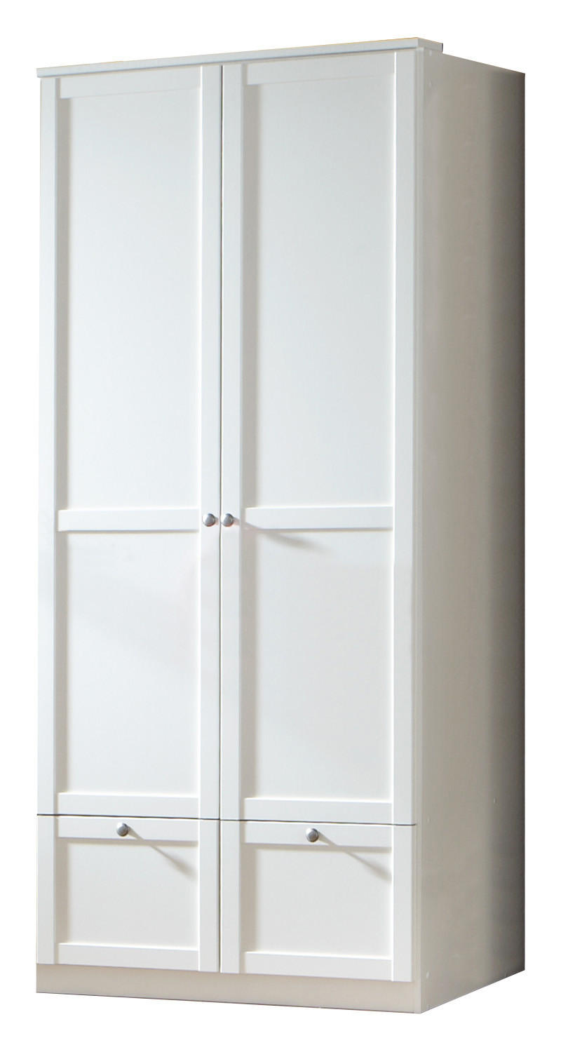 KLEIDERSCHRANK Filou in Weiß mit Landhaus- Applikationen - Drehtürenschrank 2 türig mit Schubkästen - Weiß, Holzwerkstoff (90/200/58cm)