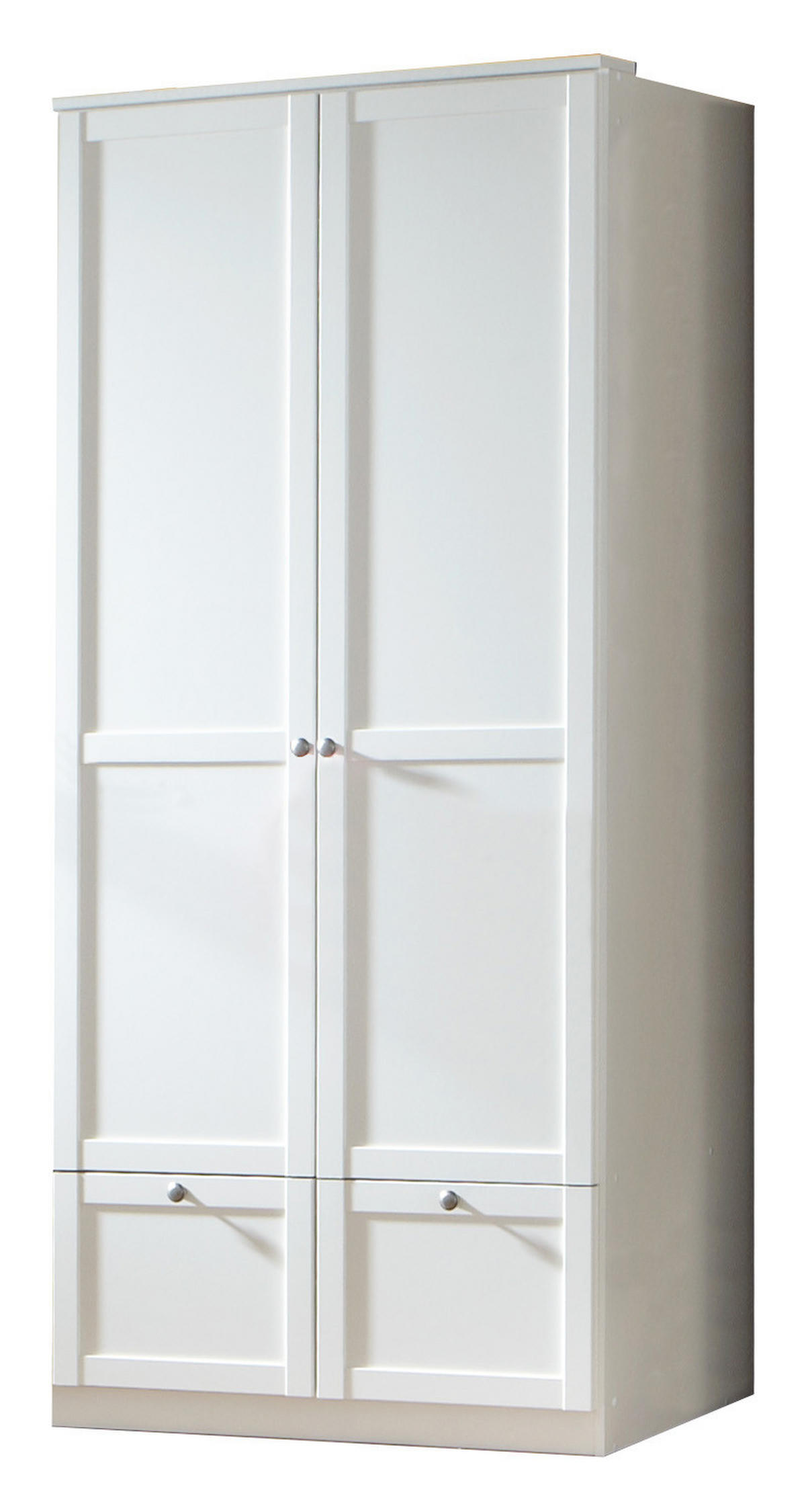 KLEIDERSCHRANK Filou in Weiß mit Landhaus- Applikationen - Drehtürenschrank 2 türig mit Schubkästen - Weiß, Holzwerkstoff (90/200/58cm)
