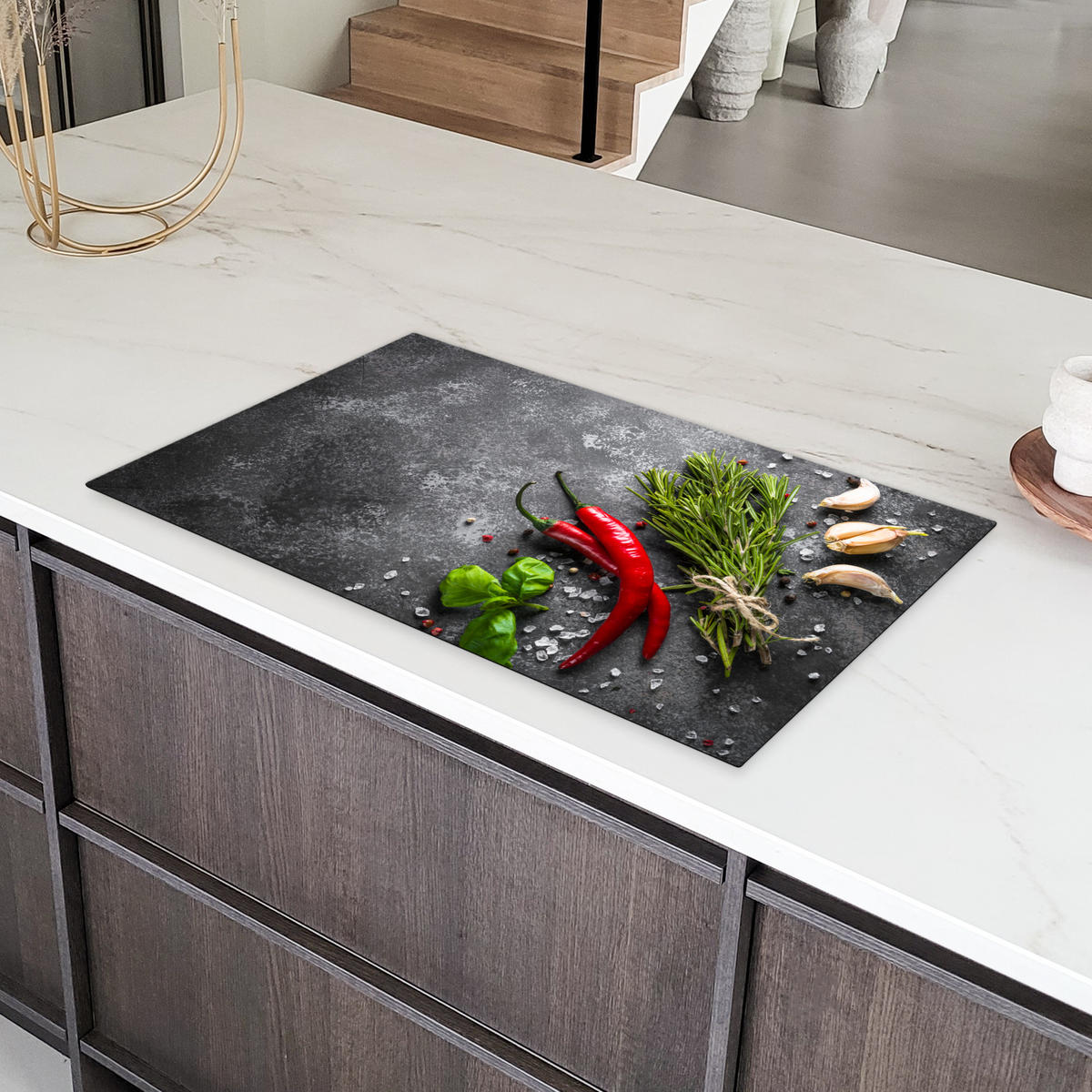 HERDABDECKPLATTE Pfeffer - Kräuter - Gewürze - Beton 90x52 cm - Rot, Kunststoff (90/0.2/52cm) - MuchoWow