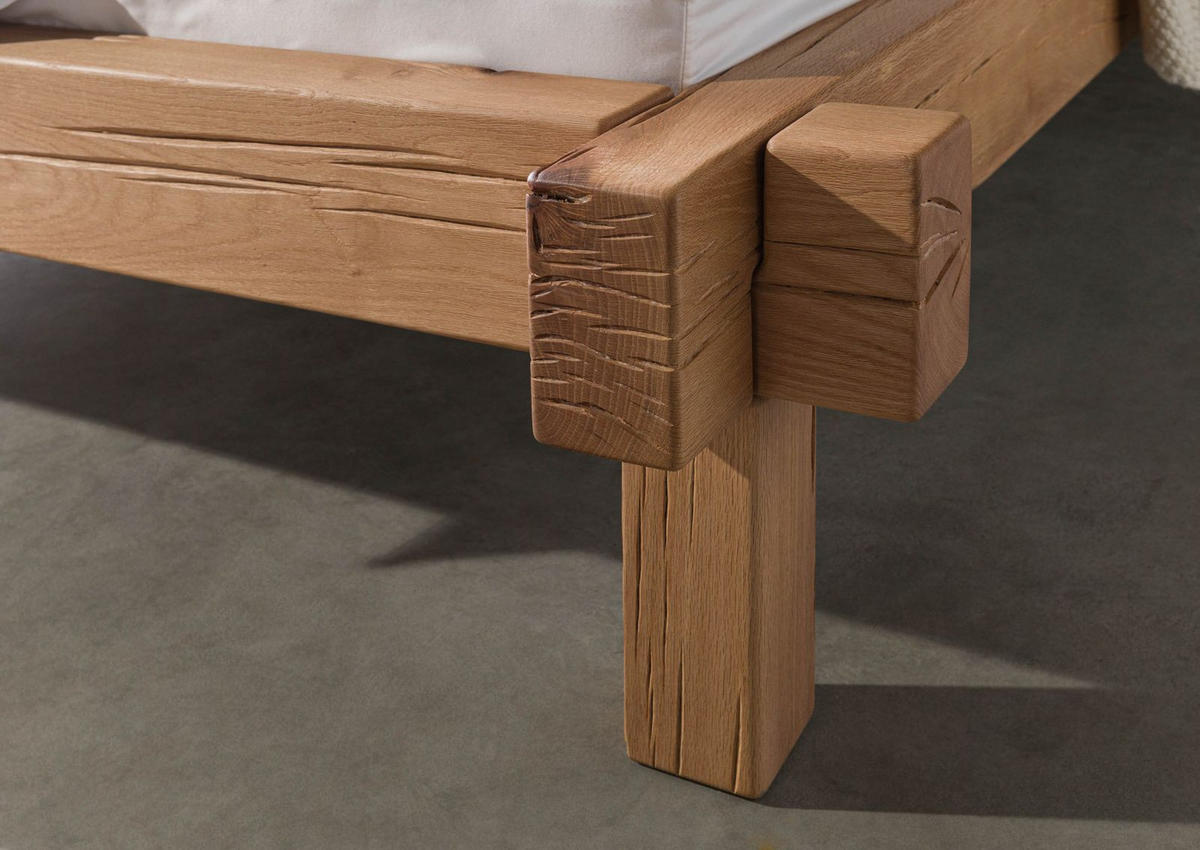 BETT Massivholz Zerreiche 140 x 200 x 85 natur BALKENMÖBEL #720 - Braun, Holz (140/200cm) - Massivmoebel24