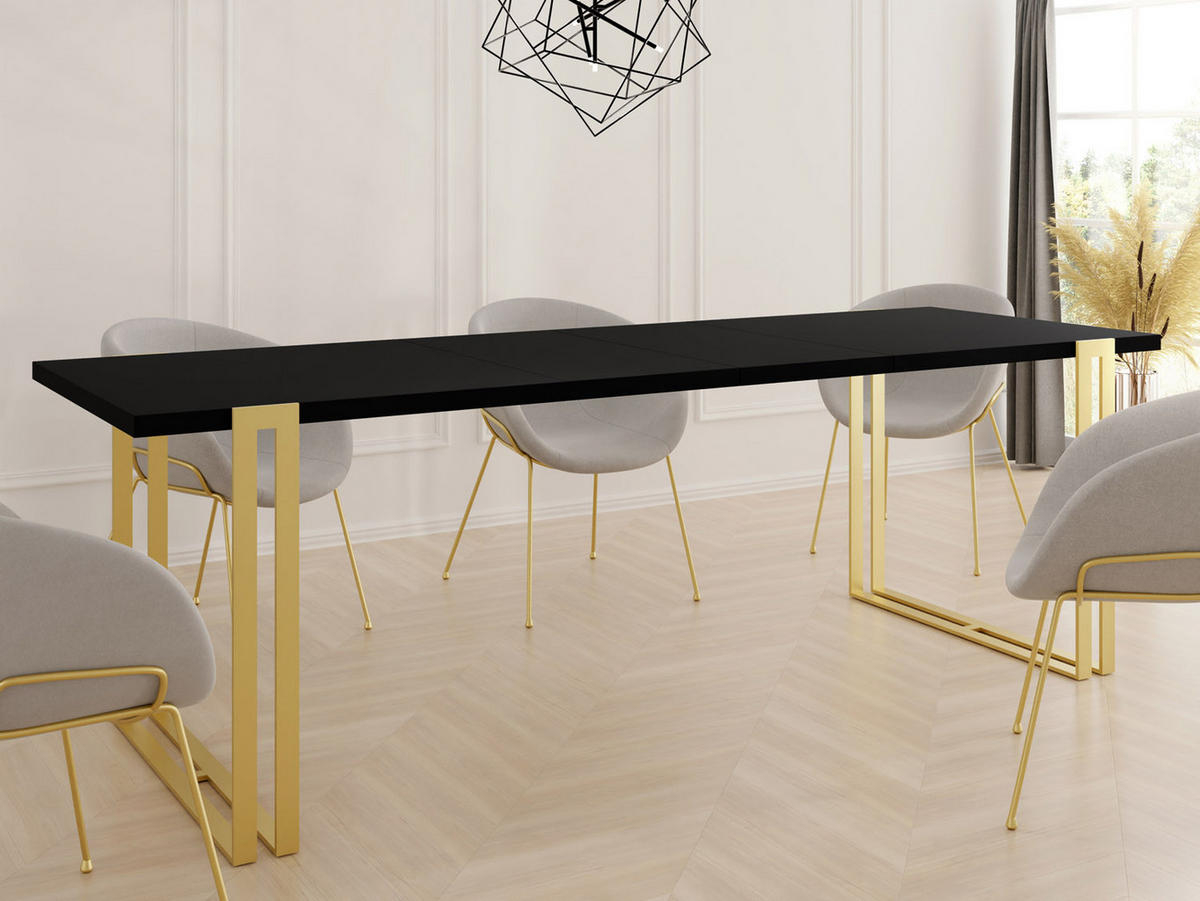 ESSTISCH Stella rechteckig ausziehbar, Schwarz 140-260/80/76 cm - Goldfarben/Schwarz, Holzwerkstoff/Metall (140/80/76cm) - WFL GROUP