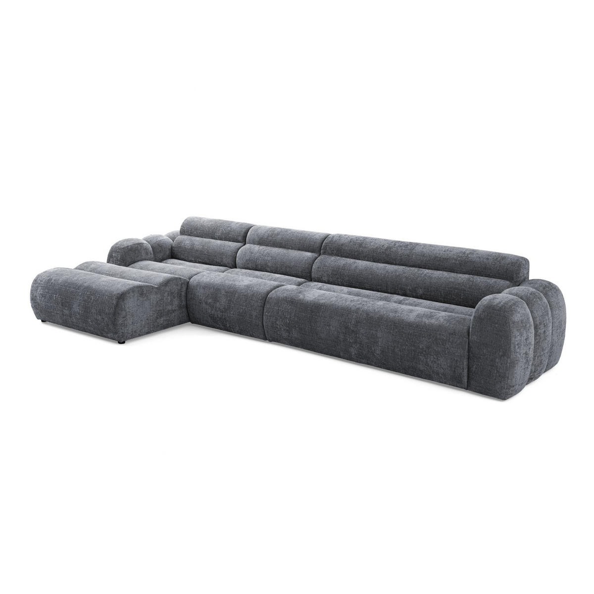 5-SITZER modulares Ecksofa VEER SET 2 Links, 379 x 175 cm, Chenille Webstoff Dunkelgrau - Dunkelgrau/Schwarz, Holz/Kunststoff (379/175cm) - Muffo