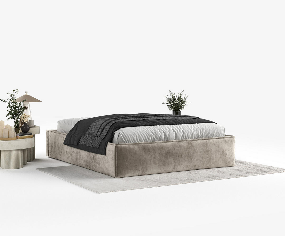POLSTERBETT Alvar Beige 200/200 cm im Chenille-Stoff - Beige/Schwarz, Holz/Holzwerkstoff (200/200cm) - Maison de Reve