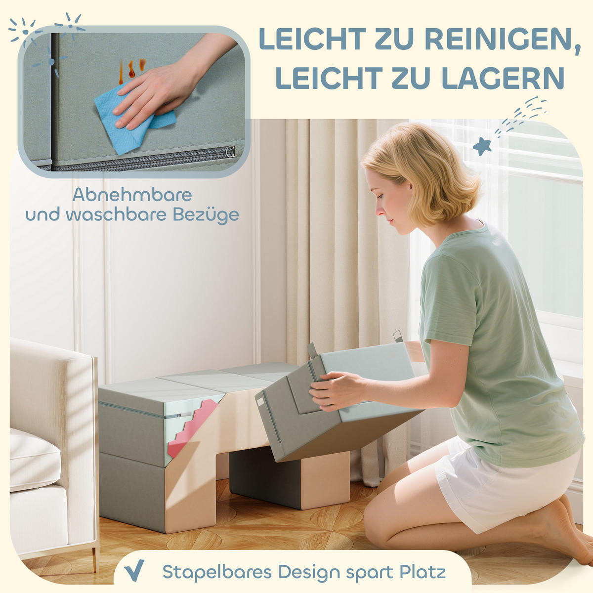 KINDER Schaumstoff Bausteine 2er Set Bausteinset mit Samtoptik Bunt - Multicolor, Textil (39/131cm) - AIYAPLAY