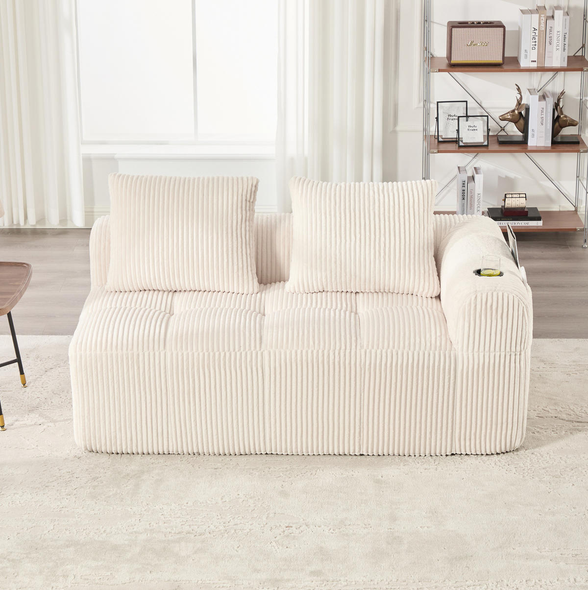 2-SITZER Sofa Cord mit Seitenfächern und Becherhaltern 158/93/61 cm Beige - Beige, Textil (93/61/158cm) - Redom