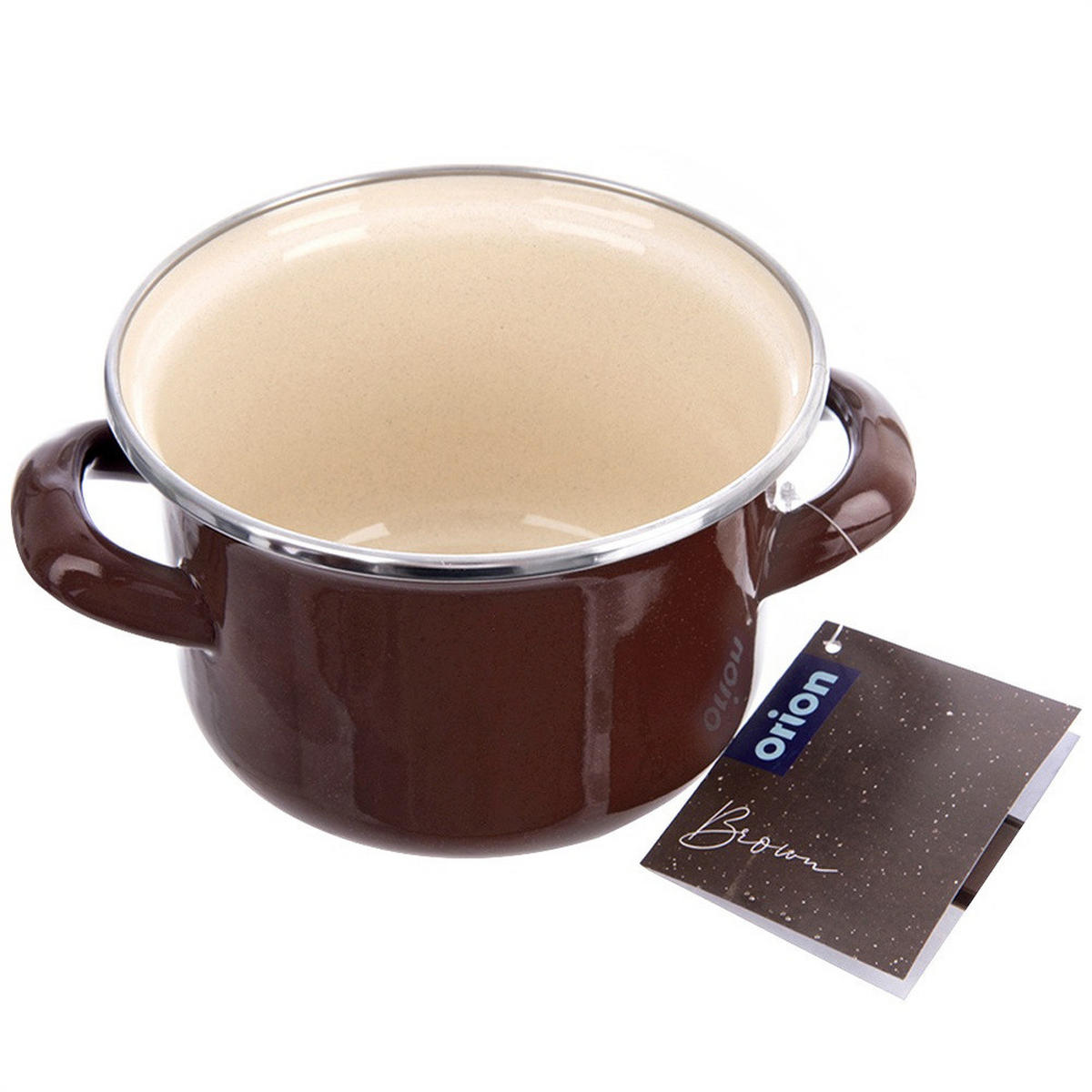 EMAILLIERTOPF Brown mit Griffen braun - Braun, Metall (14cm) - Orion 