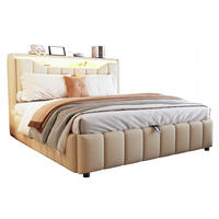 BOXBETT 140/200 mit Bettkasten, LED/USB-C, Lattenrost, Leinen, Beige - Beige, Holz/Textil (140/200cm) - LVHOM