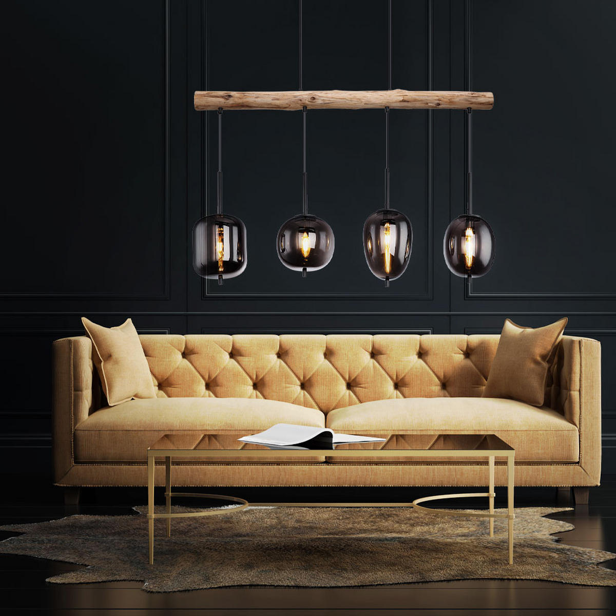 HÄNGELEUCHTE Metall Glas Braun Holzoptik - Braun, Holz (100/18.5/130cm)