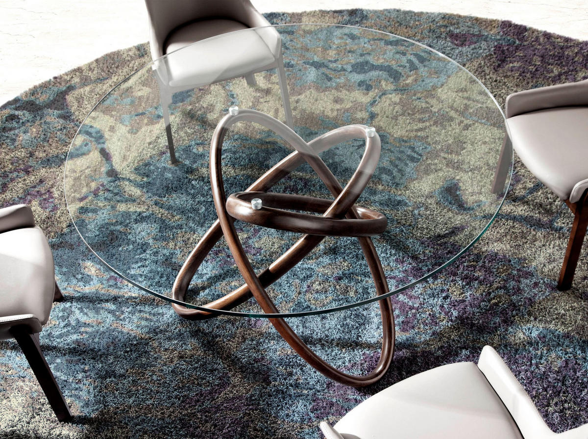 ESSTISCH Rund Glas Walnuss Ø150/75 cm - Transparent/Walnussfarben, Holz (150/150/75cm) - ANGEL CERDA