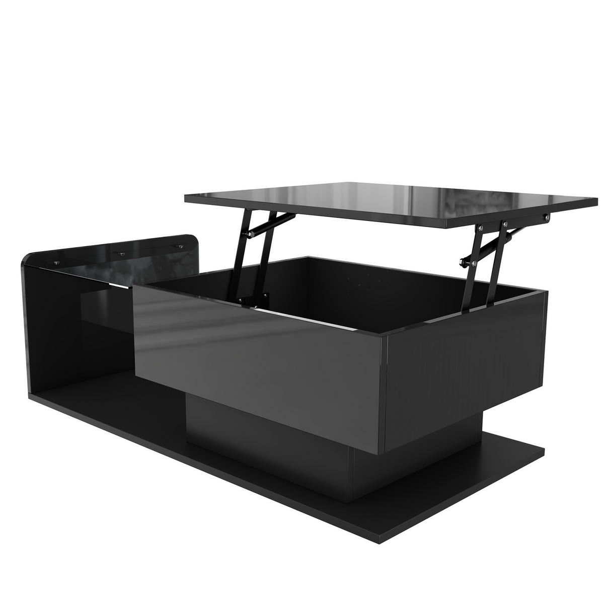 COUCHTISCH 100/50 cm Schwarz aus Spanplatte und Glas mit höhenverstellbarer Platte und LED - Schwarz, Holzwerkstoff (100/50/33cm) - OKMYHOME