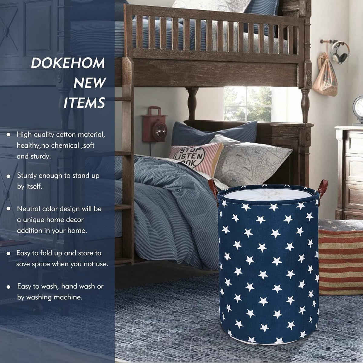 WÄSCHEKORB mit Tunnelzug 51 cm Blau Sterne - Blau, Textil (38/51/38cm)