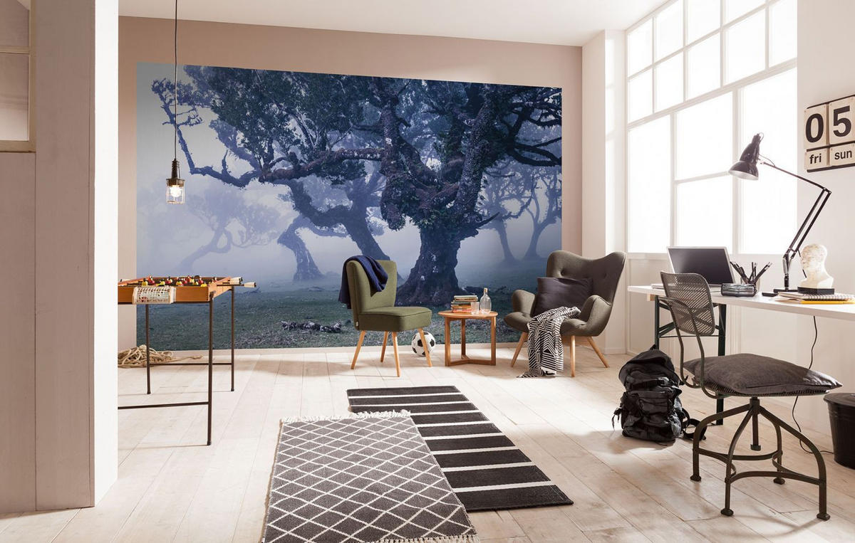 FOTOTAPETE nebliger Wald 400 x 250 cm - Blau, Papier (400/250cm) - Sanders & Sanders