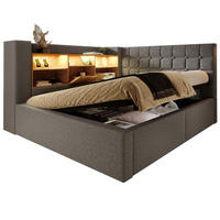 POLSTERBETT 140/200 cm mit LED-Beleuchtung, Bettkasten und flexiblem Kopfteil - Grau, Textil (140/200cm) - BEAOK