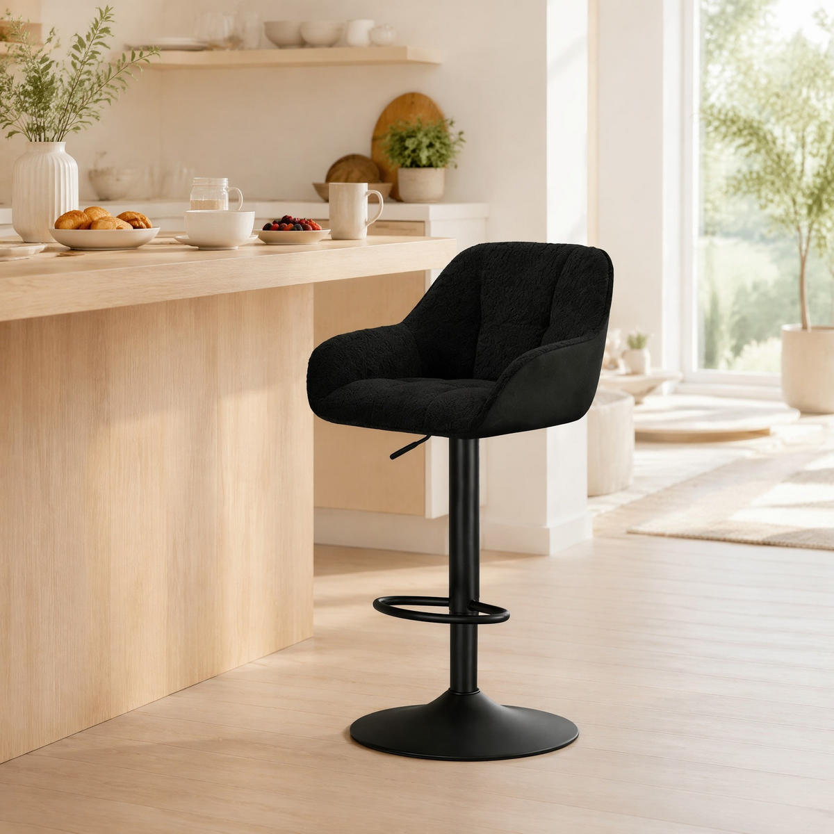 BARHOCKER 2er-Set, höhenverstellbar und 360° drehbar, Schwarz - Schwarz, Metall (52/109/50cm) - MIVRAY
