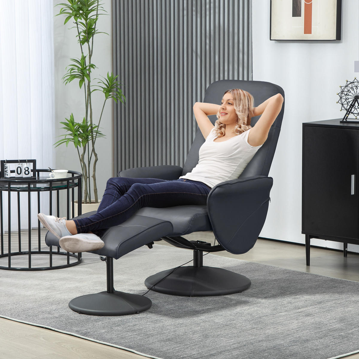 RELAXSESSEL mit Fußhocker, Elektrischer Massagesessel mit Liegefunktion - Dunkelgrau, Metall (81/105/76cm) - HOMCOM