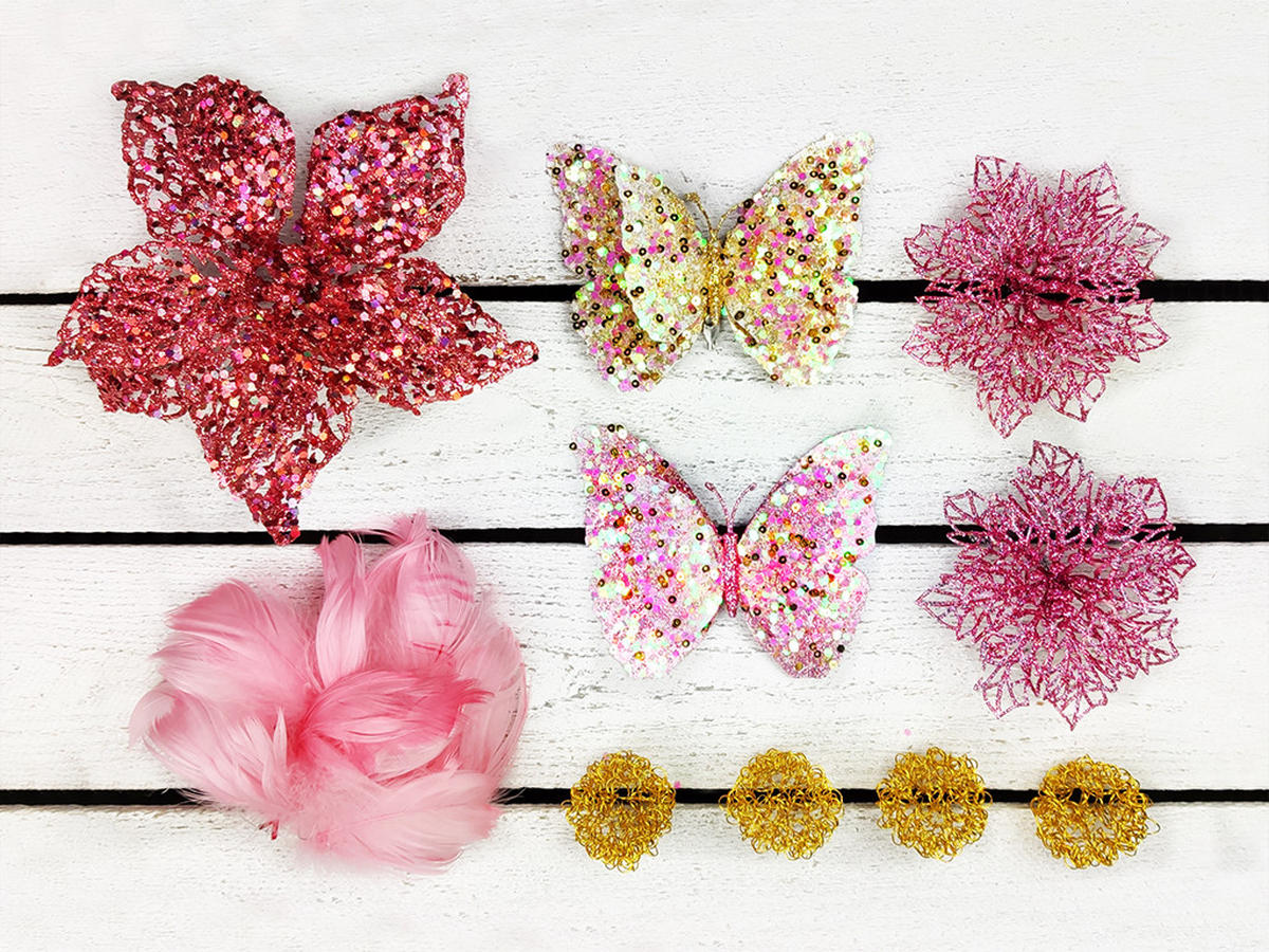 WEIHNACHTSBAUM künstlicher 60 cm mit LED-Beleuchtung, SÜSSCHEN, mit 45 Weihnachtsbaumschmuck, Pflanztopf mit Jutesack - Pink/Goldfarben, Kunststoff/Stein (40/60cm) - LAALU