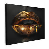 LEINWANDBILD Frau - Porträt - Lippen - Gold - Schwarz 40x30 cm - Schwarz, Textil (40/30cm) - MuchoWow