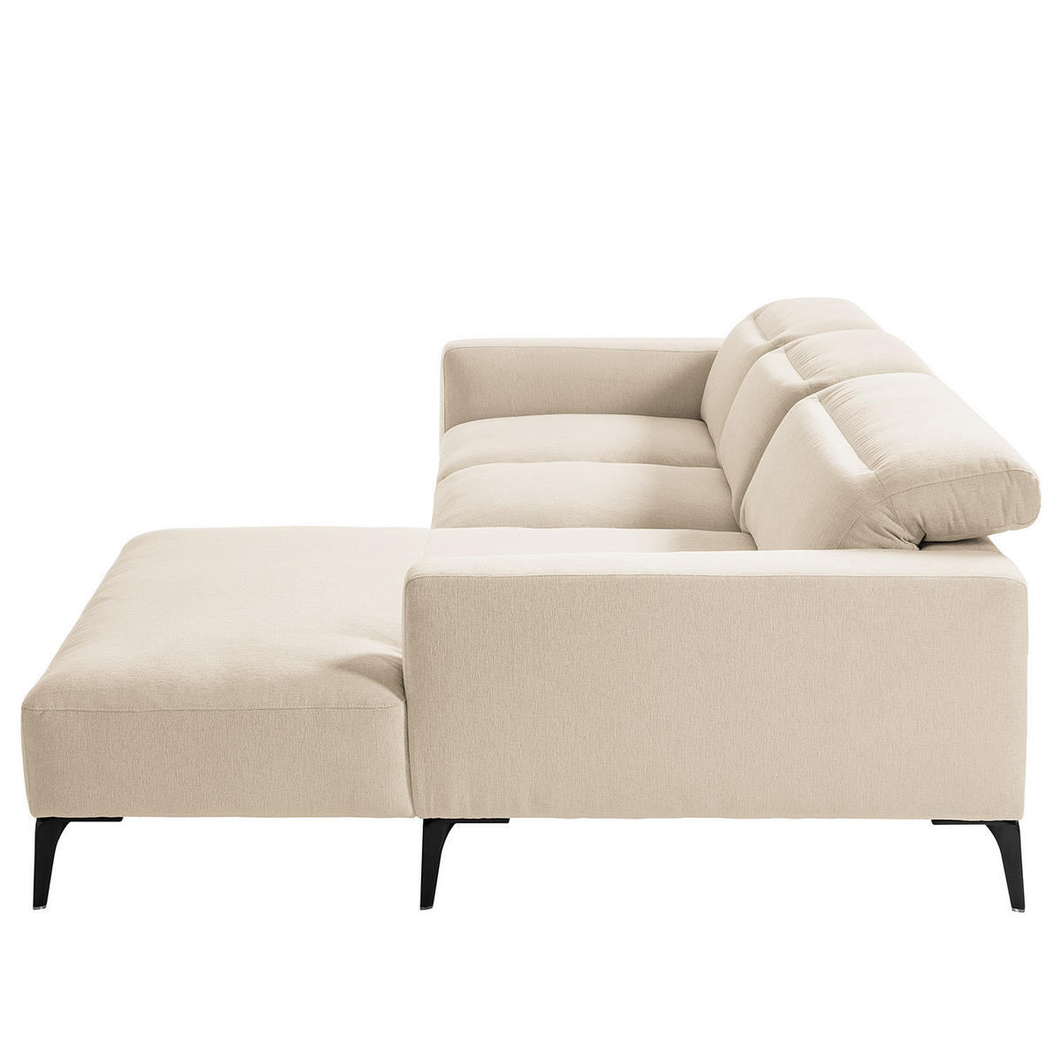 ECKSOFA mit Longchair - Beige/Schwarz, Textil/Metall (265/180cm) - home24